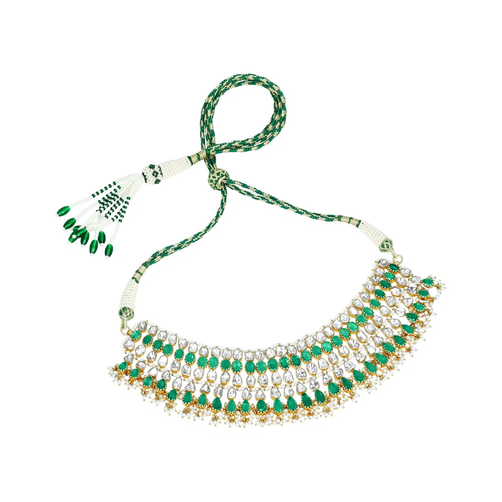 Polki and Emerald Necklace with Open Setting